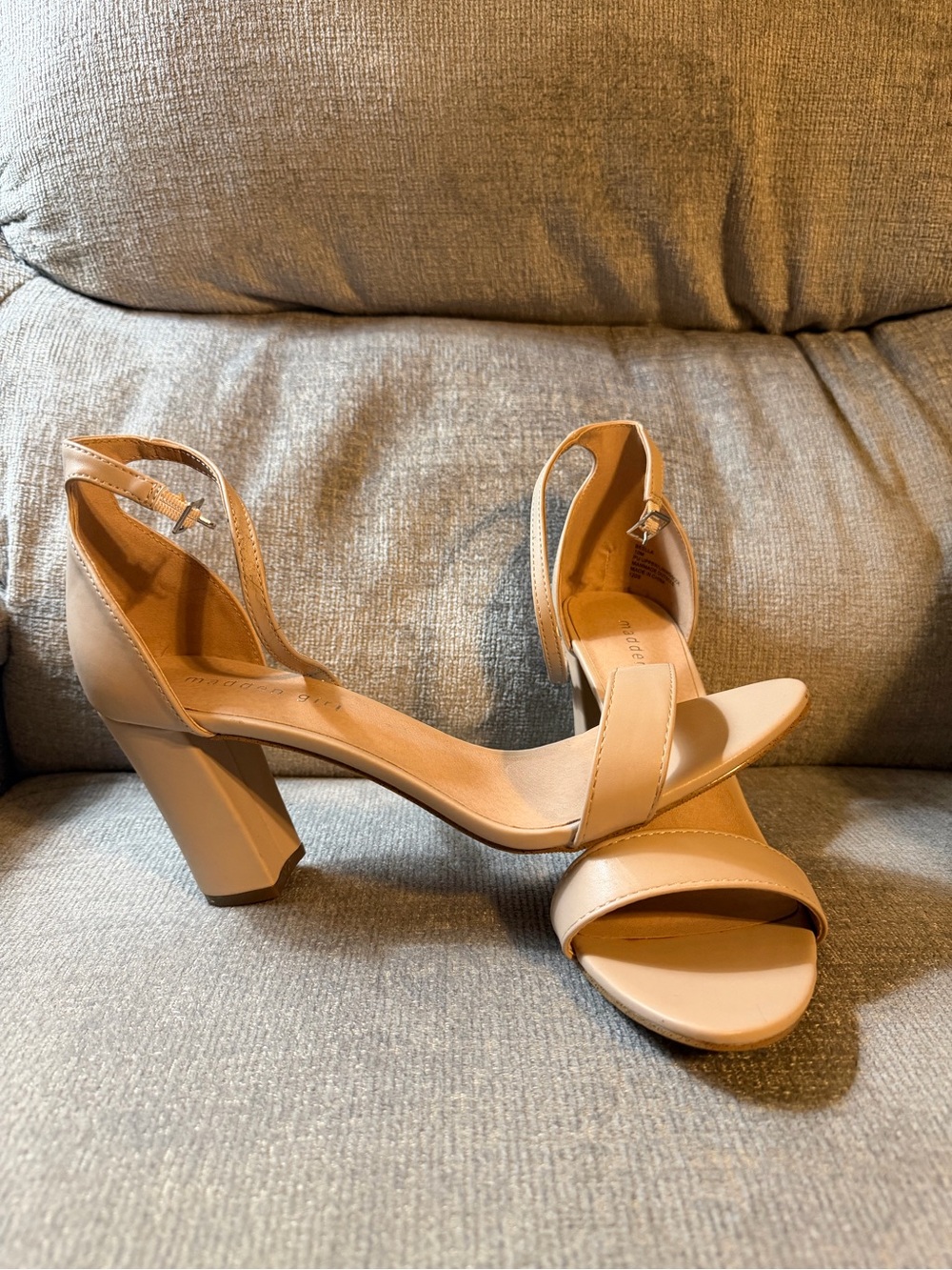 Classic Beige Block Heel Sandals with Ankle Strap